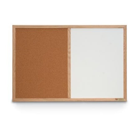 UNITED VISUAL PRODUCTS Wood Combo Board, 36"x48", Walnut/White Porcelain & Medium Grey UVDECORK4836OAK-WALNUT-WHTPORC-MEDGRY